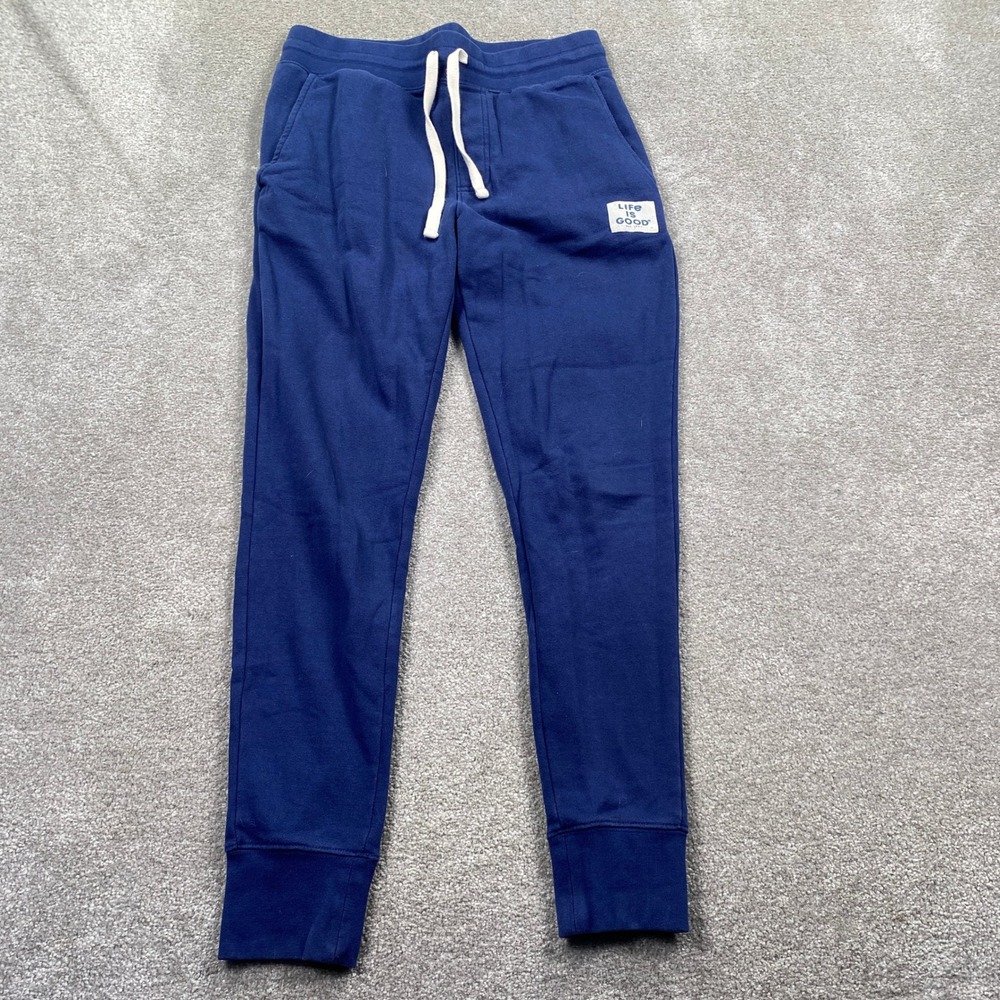 Life Is Good Jogger Sweatpants Mens M Navy Blue Drawstring Fleece Pockets